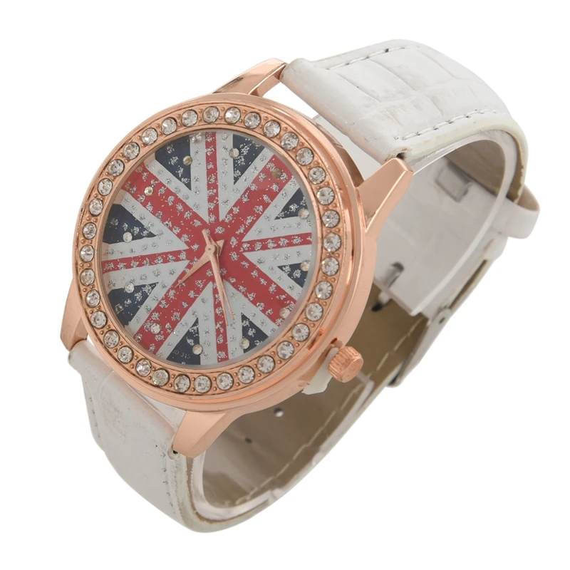 Женские кварцевые часы с британским флагом Union Jack белые кожаные WAA211|Женские часы|