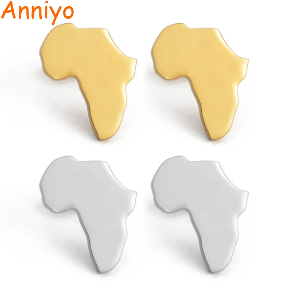 Anniyo, африканские серьги для женщин, девушек, Карта Африки, серьги-гвоздики, золото, серебро, нержавеющая сталь, ювелирные изделия, вечерние, свадебные, на день рождения#131821