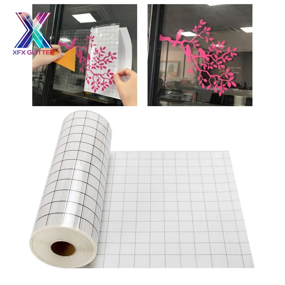 XFX HTV 30.5*300cm Vinyl Transfer Paper Tape Roll Cricut Adhesive Clear  Alignment Grid Hotfix