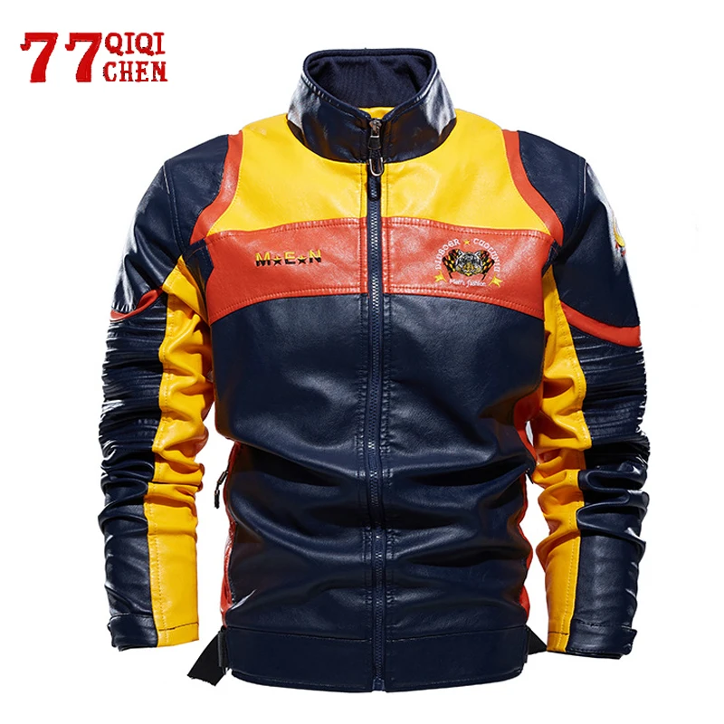 

Leather Jackets Men Winter Fleece Warm Cycling Racing Motorcycle Pu Jacket Male Casual Outerwear Mens Bomber Baseball Coats
