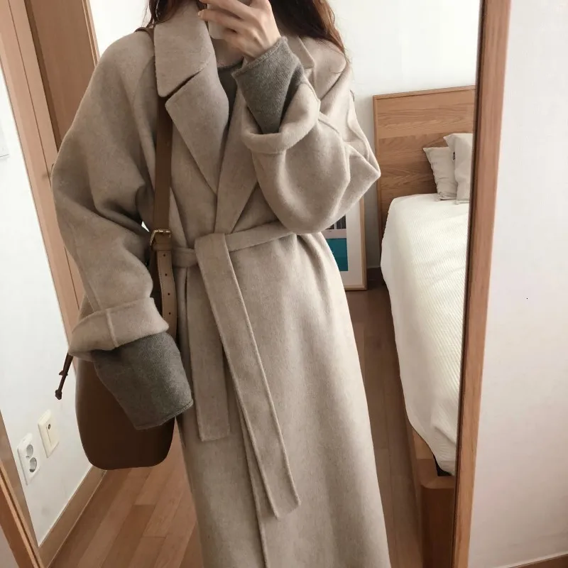 Женское корейское зимнее женское пальто, верхняя одежда, пальто размера плюс, кардиганы с длинным рукавом, манто Femme Hiver, элегантное шерстяное пальто с поясом