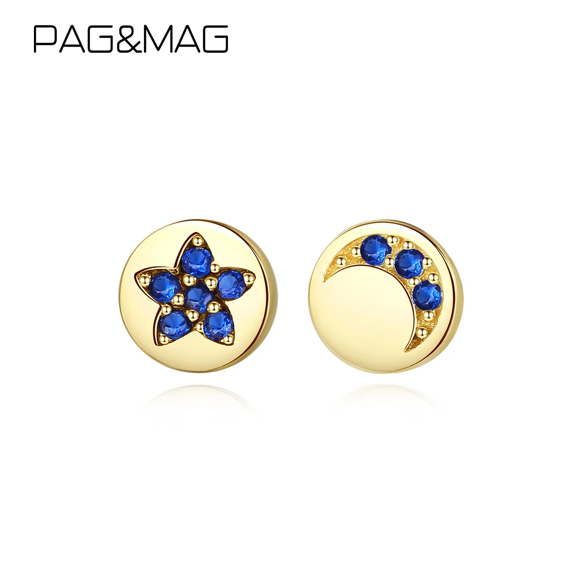 Женские серьги гвоздики PAG & MAG 14 к золото 585 пробы Сапфировая Звезда Moo из