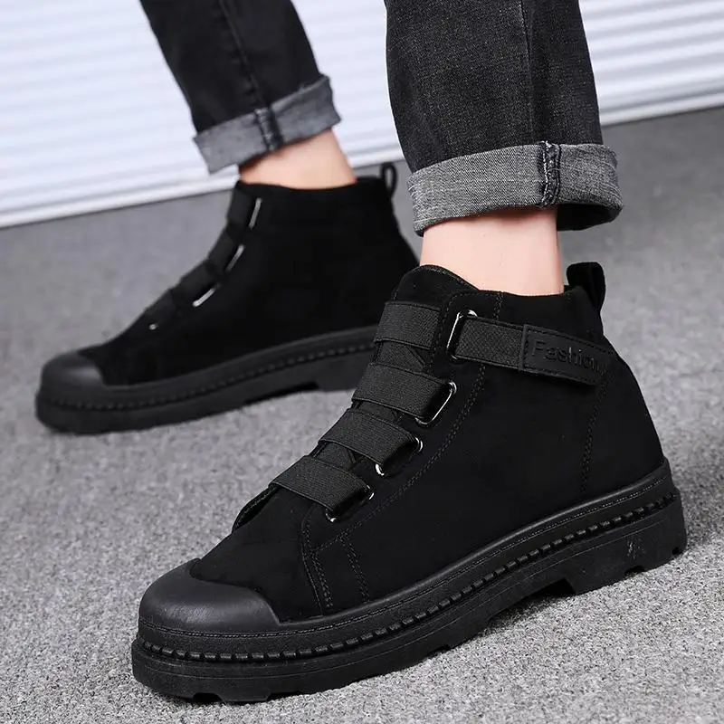 

Autumn Hight-top Martin Boots Young MEN'S Canvas Boots Korean-style Trend England Sport Sneakers All Black And White with Patter