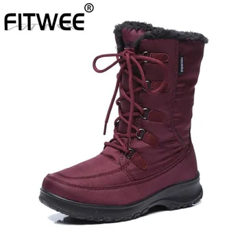 

FITWEE Lady Cross Strap Simple Keep Warm Snow Boots Thick Bottom Plush Fur Mid Calf Boots Brand High Quality Shoes Size 36-40