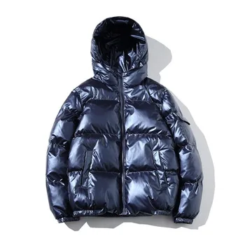 

2020 NEW Men Women's Down Jacket Winter Glossy Silver/Black/Gold/Blue Plus Size Hooded Parka Outwear Down Padded Coats Female