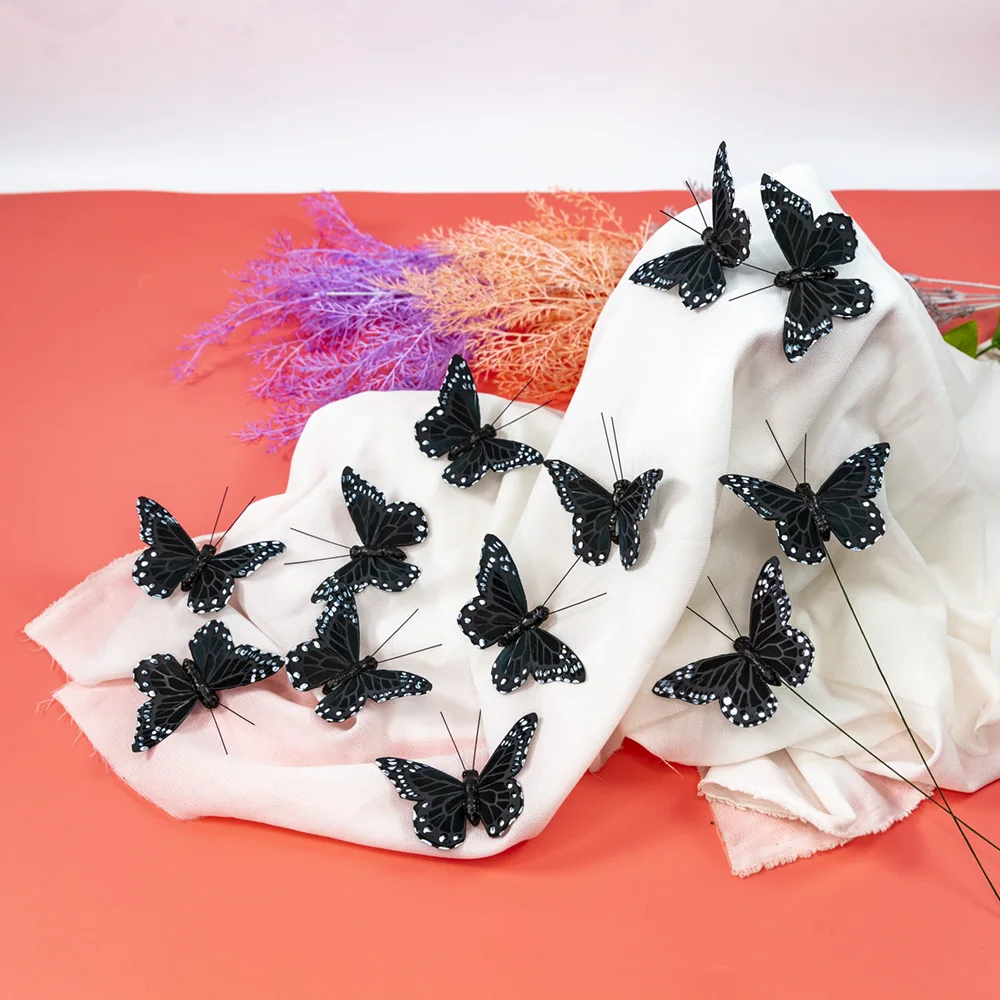 

12 шт., цветочный горшок с имитацией пера, бабочки