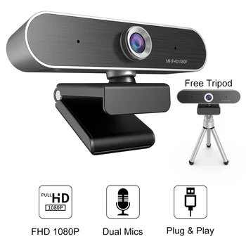 

1080P Webcam Live Streaming Webcam USB Web Camera for PC Laptop Plug Play Webcam with Double Microphone Tripod for Video
