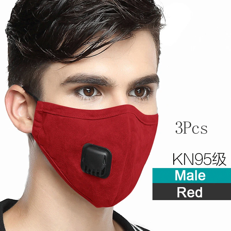3 x Male-Red 3 шт Анти-аллергическая хлопковая маска для губ анти-дымка Анти-пыль маска для лица ветрозащитная рот-Муфельная бактерия грипп многоразовая медицинская маска для лица - Цвет: 3 x Male-Red