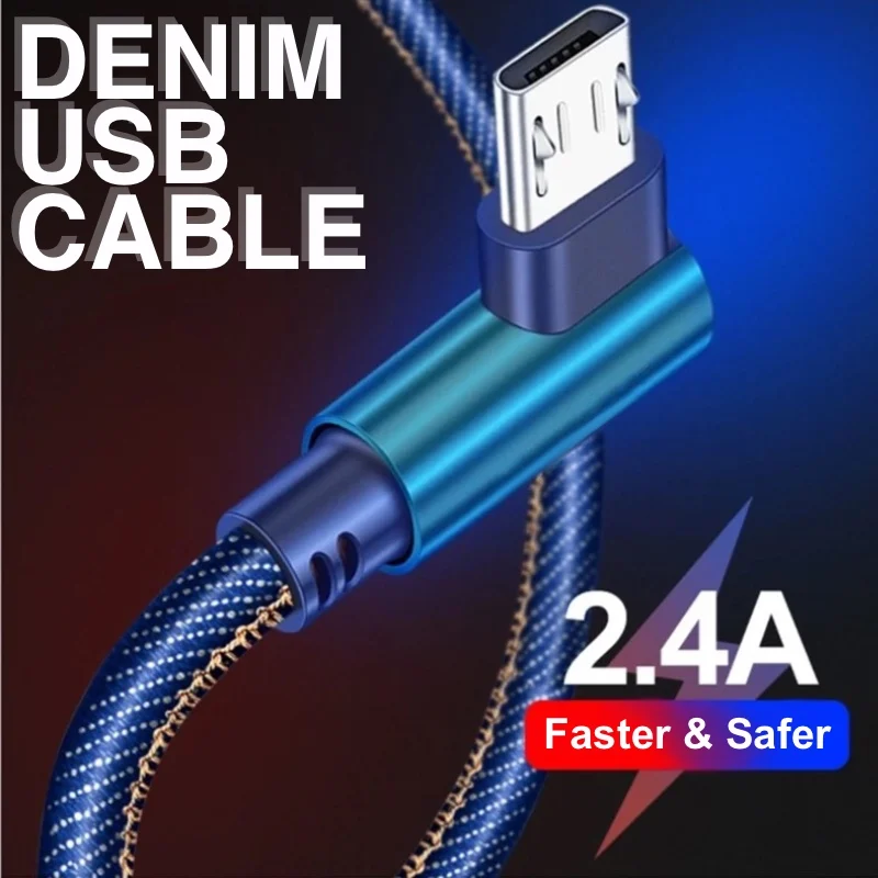 

Denim Elbow Plug USB Cable Mobile Phone Cable For iPhone Micro USB Cable For Samsung Huawei Type C Fast Charging For Xiaomi