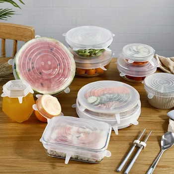 

Kitchen Organization 1/6Pc Reusable Silicone Food Fresh Keeping Sealed Lids Wrap Stretch Seal Cover Saran Wrap Kitchen Storage