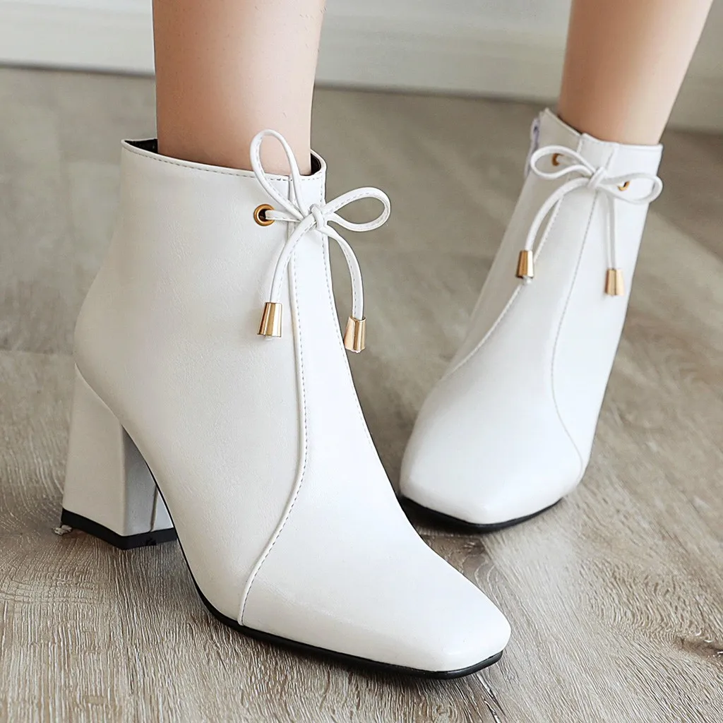 Кожаные Ботинки Martin Модные Женские однотонные полусапожки на квадратном каблуке