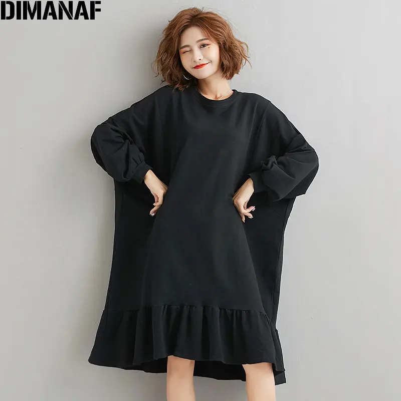 DIMANAF, женское платье размера плюс, Осеннее, Vestidos, модное, с оборками, из хлопка, свободное, женское, с длинным рукавом, платье - Цвет: Tu7610-HEI