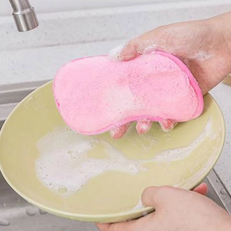 3PCS Strong Stain Removal Cleaning Cloth Dish Washing Towel Bowl Washing Rag Sponge Double Sided Washing Pot Brush for Kitchen