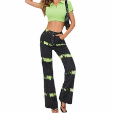 Women's Jeans Autumn Winter Fashion Printed Loose Straight Jeans Casual Vintage Single Breasted Mid Waist Pocket Jeans