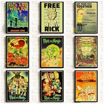 

Cartoon Poster Rick and morty retro posters kraft wall paper High Quality Painting For Home Decor wall stickers