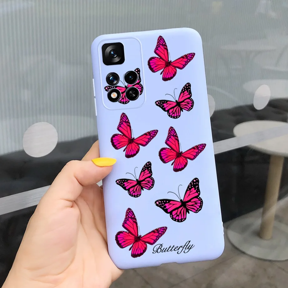 flip cases For Xiaomi Redmi Note 11 China Case 2021 6.6 inch Cute Girl Butterfly Flowers Back Cover For Redmi Note 11 Note11 Soft Silicone phone purse