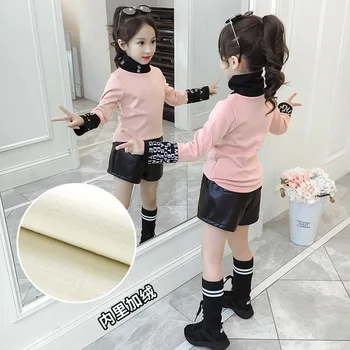 

Children's Garment 2019 Girls Winter New Thickening Turtleneck Letter Print Long Sleeve T Shirt