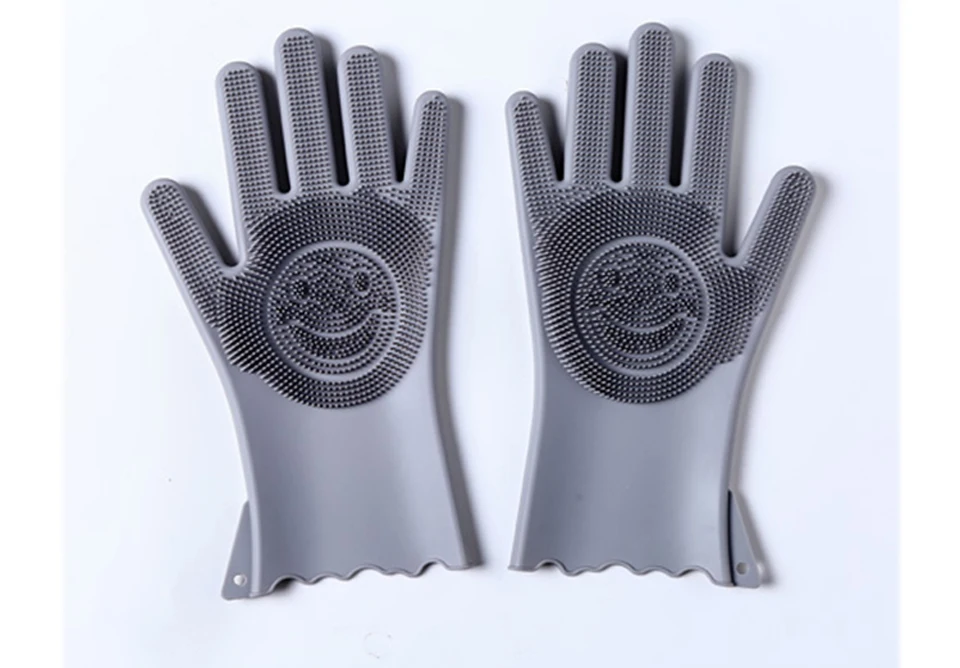 Kitchen Silicone Dishes Washing Glove with Cleaning Brush Garden Housekeeping Magic Silicone Scrubber Rubber Dishwashing Gloves