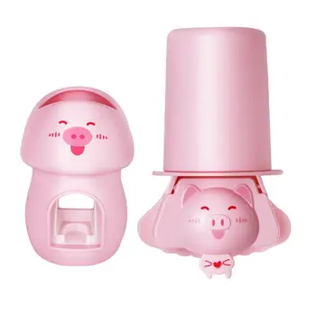 

Cartoon Pig Design Automatic Toothpaste Squeezer Practical Toothbrush Holder Bathroom Toothpaste Rack Organizer Wall Moun