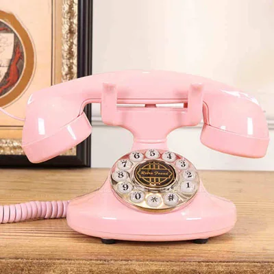 Мини Европейский ABS античный телефон Американский винтажный Модный домашний телефон для офиса красный черный зеленый желтый telefono fijo antika - Цвет: Розовый