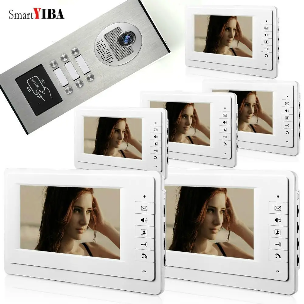7'' Color Video Intercom RFID Camera Video Doorbell with 6/5/4/3 Monitors Video Door Phone support 500 card for Apartments