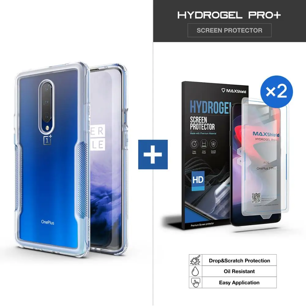 Clear with SP Maxshield для One Plus 7 Pro чехол противоударный Премиум гибридный защитный ТПУ бампер с прозрачной задней панелью+ Защитная пленка для экрана - Цвет: Clear with SP