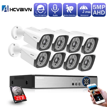 

H.265 8CH DVR Kit Home Security Surveillance Alarm System 5MP 8CH CCTV Outdoor Waterpfoof AHD Camera WIFI Motion Face Detection