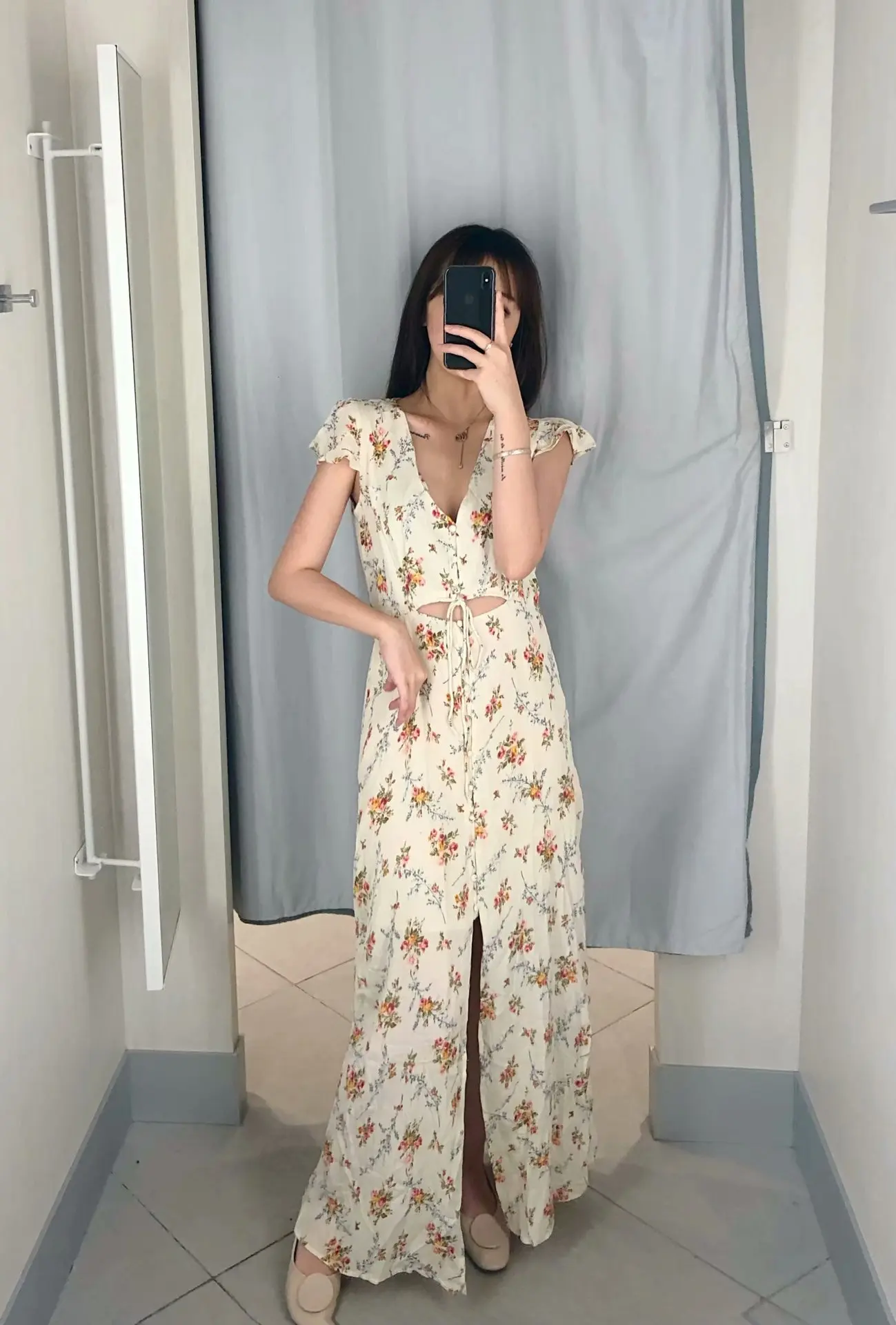 

Western Style 2020 Summer New Style WOMEN'S Dress Versitile Fashion Navel Lace-up V-neck Loose-Fit High-waisted Floral-Print Dre