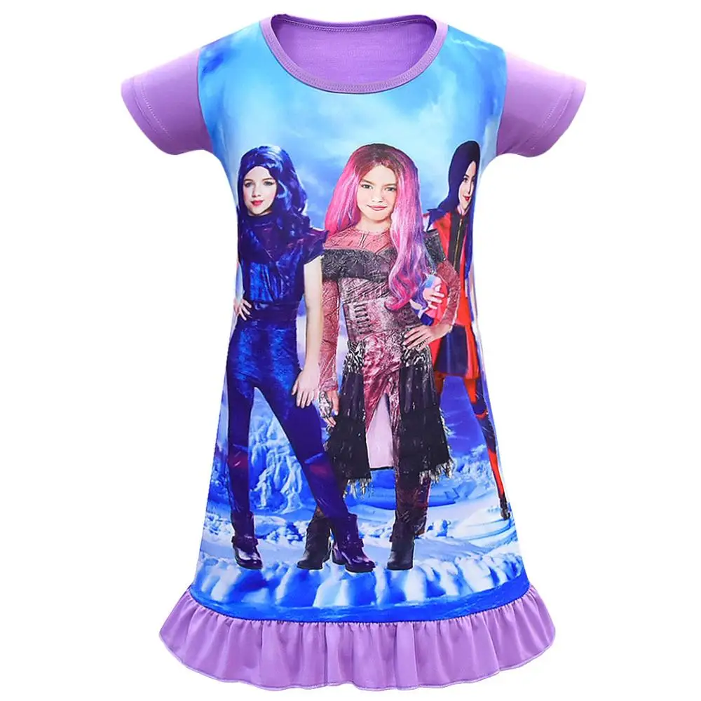 2020 Girls Kids Descendants 3 Pyjama Nightie Dress Cartoon Sleep Wear Print Nightgown Pajama Nightie Princess Nightwear Dress naruto outfits Cosplay Costumes