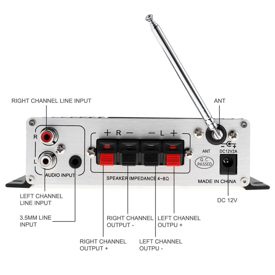 Car Mini Hi-Fi Stereo Audio Amplifier USB SD DVD CD FM MP3 with Remote Controller for Car Motorcycle Home Audio Bluetooth-compat