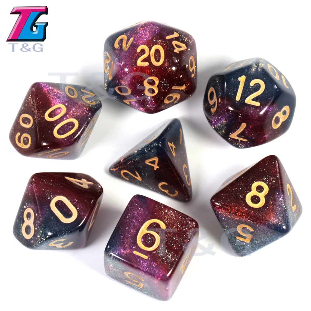 Новое поступление Galaxy игральные кости 7 штук с сумкой из искусственной кожи Сияющие на солнце аксессуары нежный подарок настольная игра