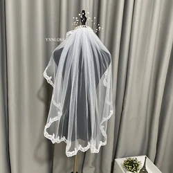 One Layers Wedding Veils  Lace Applique Tulle Net Veil Fingertip Length White/Ivory Bride Wedding Accessories Veils