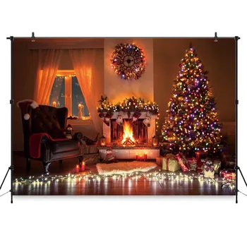 

Neoback Christmas Backdrops Firepalce Neon Light Tree Children Photographic Background for Photo Studio