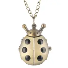 Милая Божья коровка форма кварцевые карманные часы женские Высокое качество ожерелье цепь белый циферблат кулон часы детский подарок reloj de bolsil