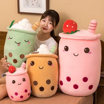 Cute Boba Milk Tea Plushie Toy Soft Stuffed Latte Americano Coffee Taste Milk Tea Hug Pillow Balls Bubo Tea Cup Cushion For Kids 2