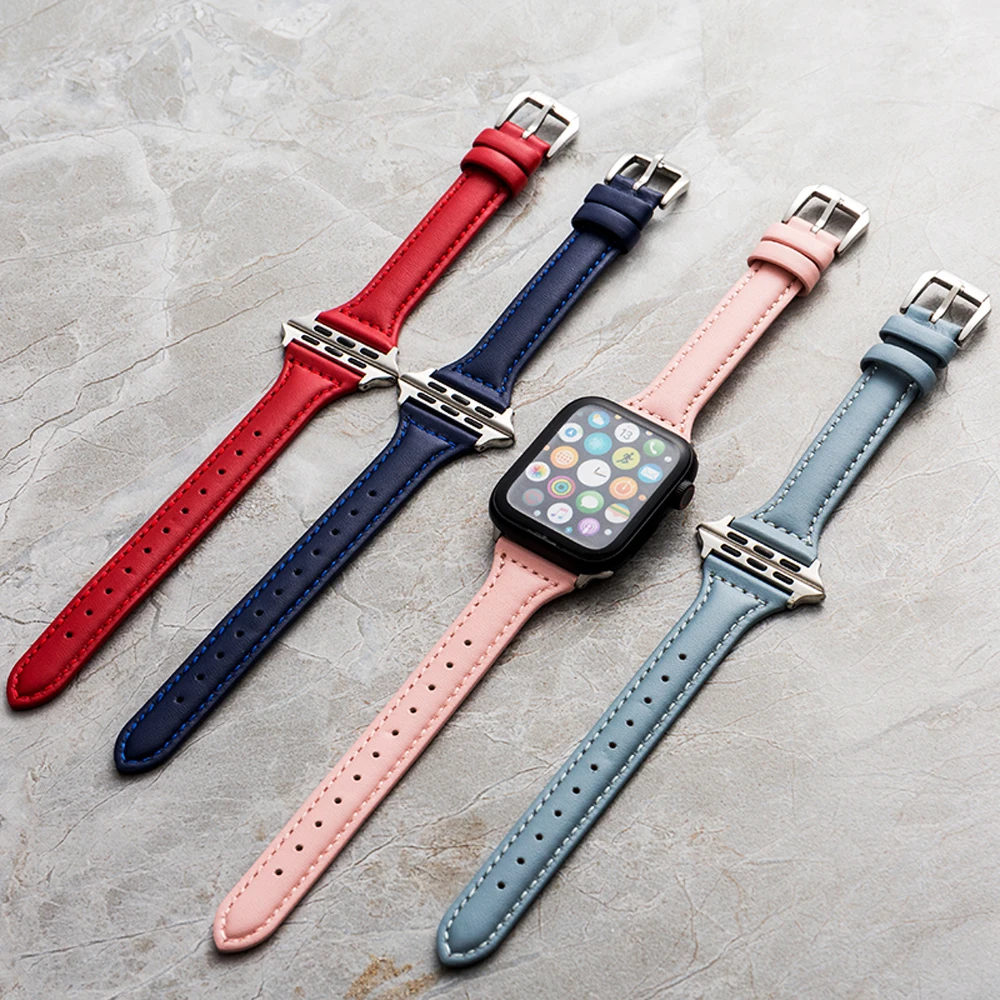 

Ремешок кожаный для Apple Watch 38 мм 40 44 мм, тонкий сменный Браслет из натуральной кожи для iWatch Series 6 SE 5 4 3 2