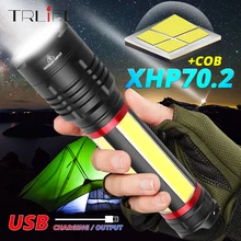 Новейший встроенный 7200mAh XHP70.2+ COB светодиодный фонарик 7 режимов USB Rechargerable Zoom водонепроницаемый фонарь для похода, охоты