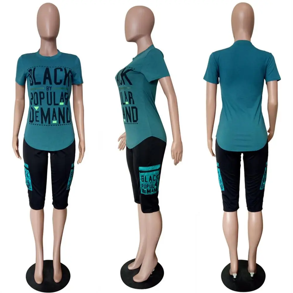 Women Tracksuit Sets 2 Piece Sets Short Sleeve Female Top Suit 2020 Summer Sport Pant Suits Female F986