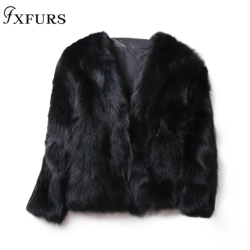 FXFURS новые женские куртки из натурального Лисьего меха, зимняя модная теплая верхняя одежда, роскошные меховые пальто, короткая женская меховая одежда с v-образным вырезом, Повседневная