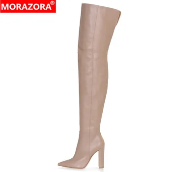 

MORAZORA 2020 new arrival over the knee boots women pointed toe party prom high heels shoes ladies thigh high boots big size 45