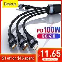 Baseus 3 in 1 USB C Cable for iPhone 12 Pro 11 XR Charger Cable 100W Micro USB Type C Cable for Macbook Pro Samsung Xiaomi 1