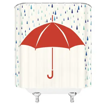 

Abstract Shower Curtain Sets Red Umbrella Raindrop Polyester Bathroom Decoration 70×70 Inch with Hook Hole