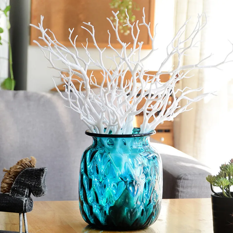 

1pc 35cm Dry Artificial Fake Foliage Plant Tree Branch Wedding Home Church Office Furniture Decoration Peacock Coral Branches