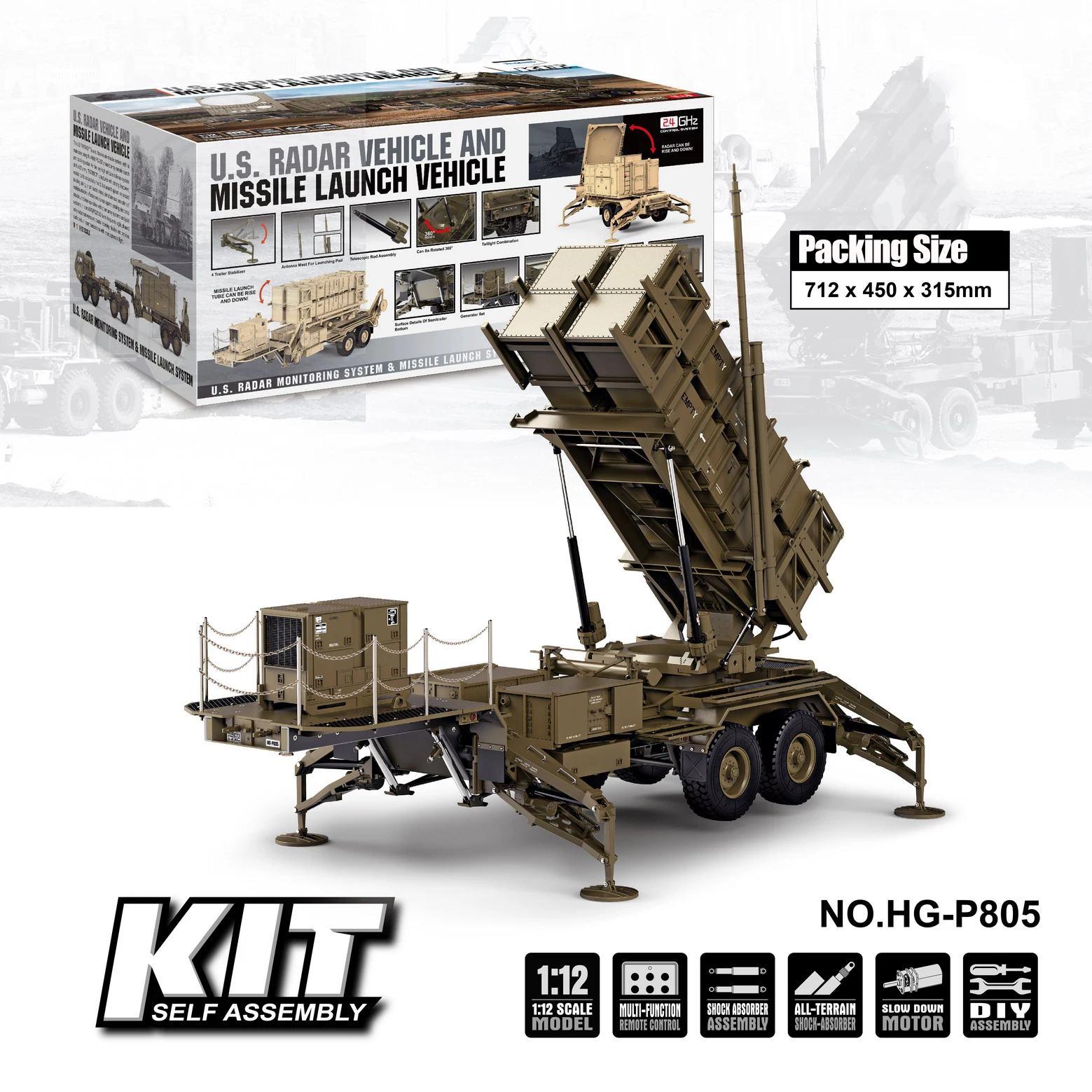 1/12 USA Missile Launcher Car Radar Military Truck  Offroad Unassembled Model KIT DIY Self-Assembly MenToy HobbyToki HG-804 805 4