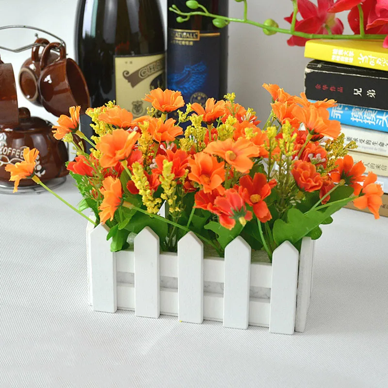 Wedding Decor Artificial Flower Fake Daisy in White Picket Fence Pot Pack Louis Simulation Artificial Flowers Garden Small Plant - Цвет: c
