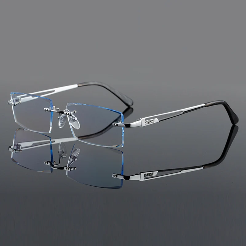 Luxury Gold Glasses Frames Men Rhinestone Eyeglass Titanium Frame High Clear Lens Ti Rimless Optical Complete Spectacles 645