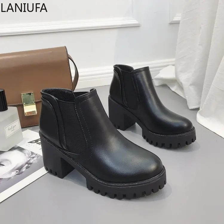 

women high heels dress ankle Martin boots shoes women Round Toe platform square heel pumps snow boots woman Booties mujer &544