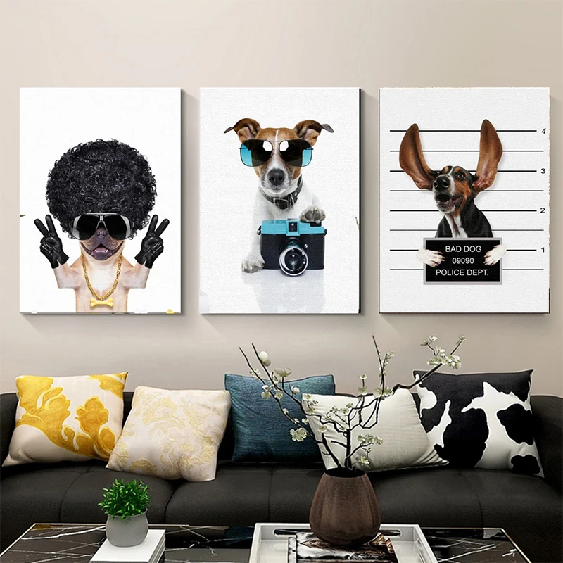 

Nordic Style Boxing Dog Wall Art Canvas Funny Cartoon Animal Painting Poster Living Room Pictures Bedroom Home Decoration