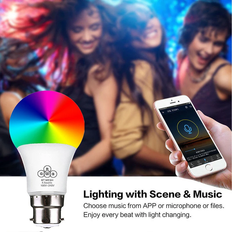 Новая умная дистанционная лампочка B22 умная wifi 8 цветов Изменение RGB Магия 4,5/6,5 Вт RGB Светодиодная лампа штепсельная розетка стандарта Великобритании