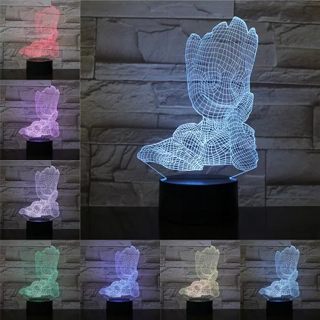 Мультфильм Groot 3D Светодиодная лампа USB лампа 7 цветов ночник для дома спальня настольная Современная креативная лампа акриловая пластина сенсорная дистанционная база - Испускаемый цвет: G